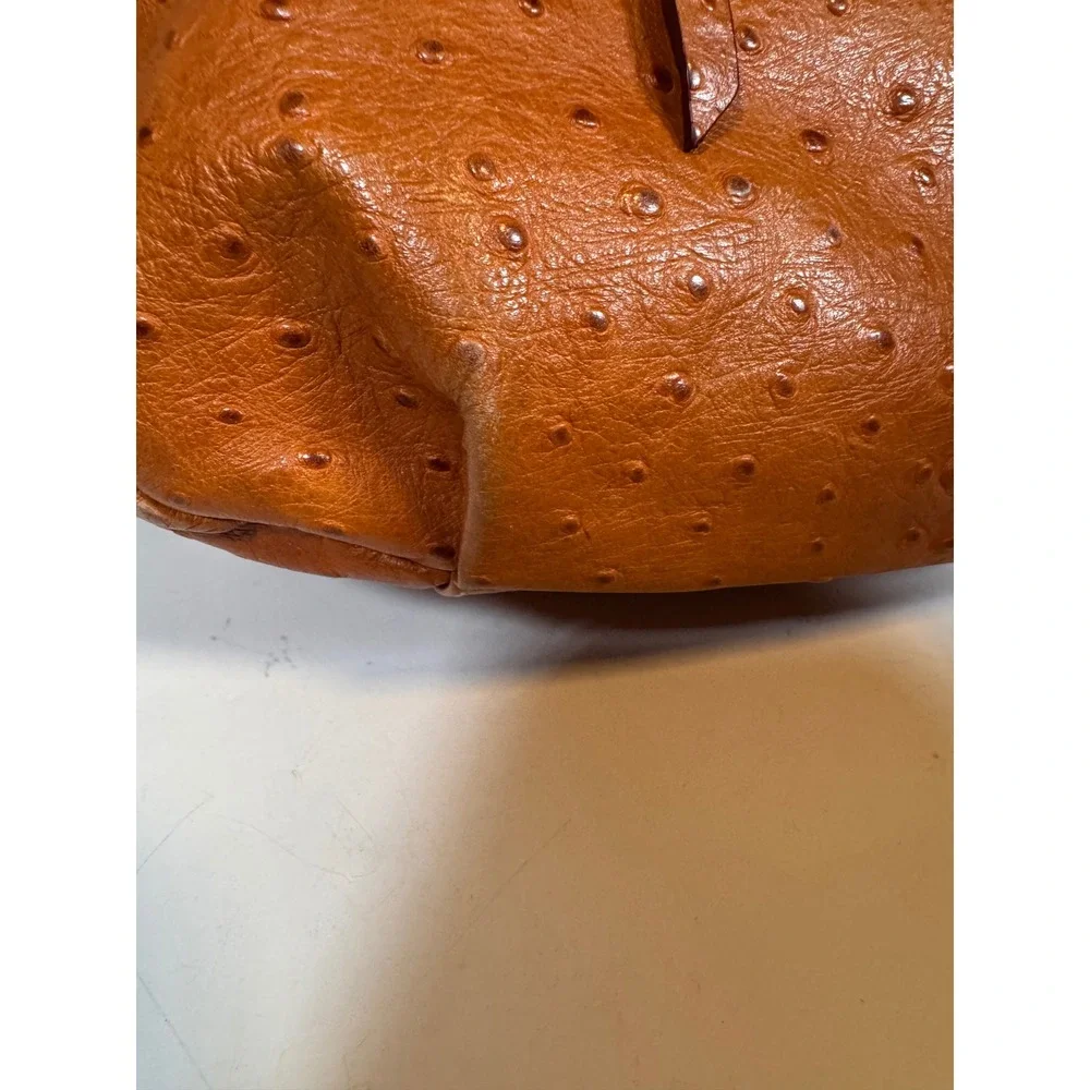 Dooney & Bourke Nina Ostrich Embossed Leather Hobo Bag Cognac Tan Shoulder Purse - Picture 6 of 11